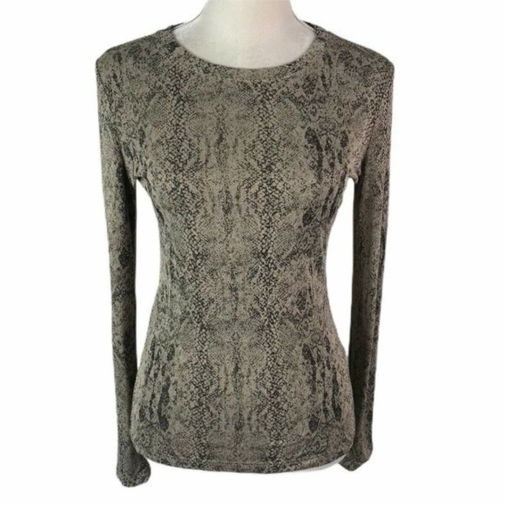 Philippe Adec Maille Beige Python Print Blouse - image 1